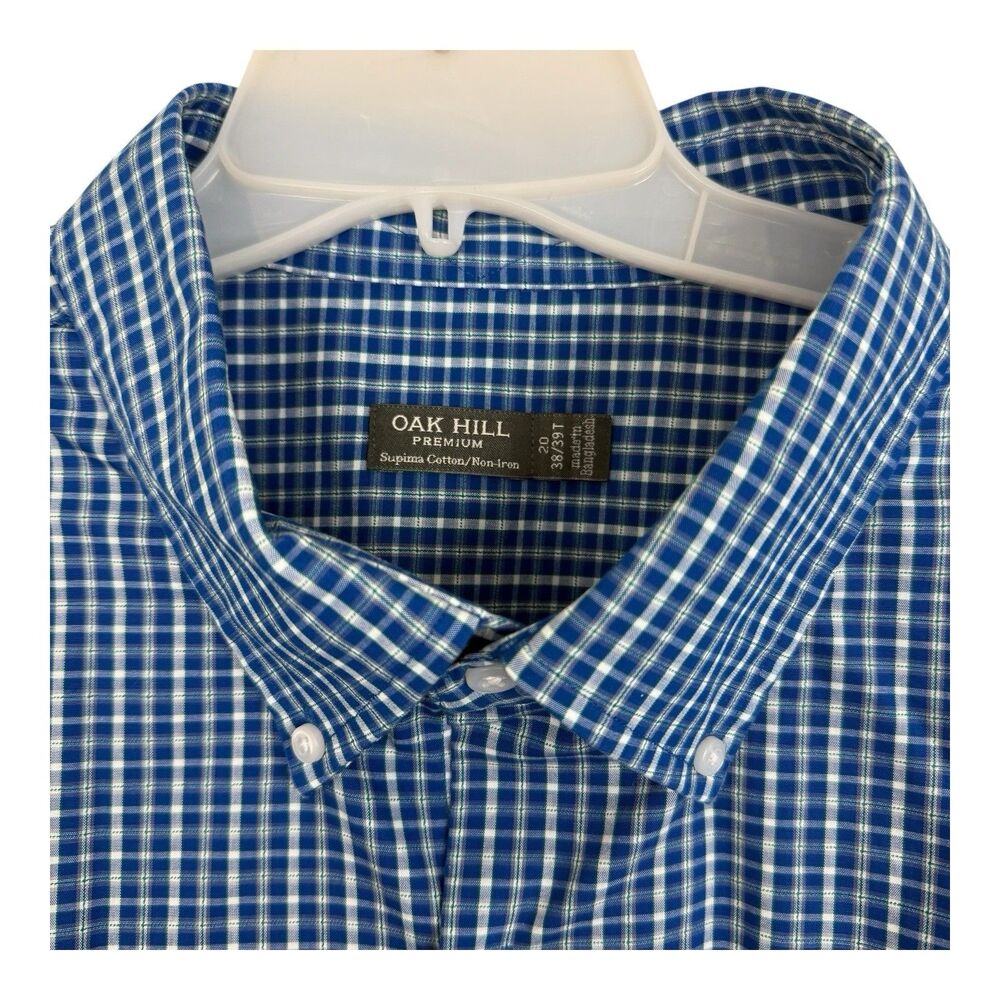 Oak Hill Shirt Premium Supima Cotton Mens Sz Tall 20 38/39 Non Iron Blue Plaid